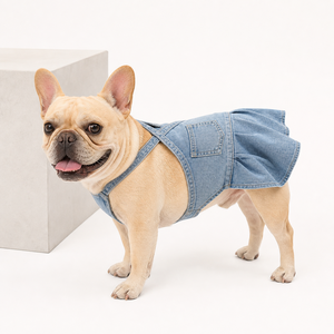 Robes pour chiens, salopettes en jean, jupes pour animaux de compagnie, tenues sans manches à bretelles avec poche, couleur personnalisée OEM ODM pour chiens de petite et moyenne taille - Product Image 1