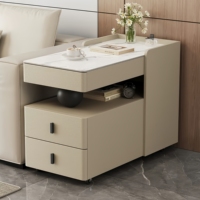 Table basse intelligente avec charge sans fil, lumière à capteur de mouvement RGB, plateau en pierre frittée, table basse mobile moderne, 2 tiroirs
