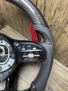 Volante Deportivo de Fibra de Carbono Roja con Base Plana, Compatible con Mercedes-Benz <span class=keywords><strong>AMG</strong></span> <span class=keywords><strong>GT</strong></span> <span class=keywords><strong>63s</strong></span> W205 W166 W177 W204 W217 W222 C63 E63 S63 - Product Image 5