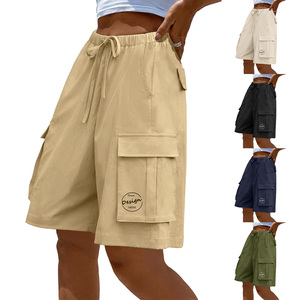 Casual Custom Logo Design Summer Stretch High Waist Loose Straight Leg <strong>Shorts</strong> Plus Size <strong>Lady</strong> Women's <strong>Cargo</strong> <strong>Shorts</strong> - Product Image 5
