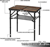 Table de pique-nique pliante moderne en aluminium légère et très vendue, 2 pieds, table de camping portable