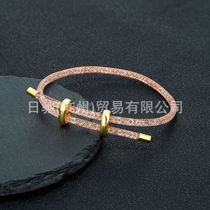 Double Ring Woven Mesh <b>Bracelet</b> Gold Zinc Alloy <b>Adjustable</b> 17-24cm Fashion Jewelry Unisex - Product Image 3