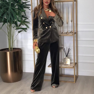 Traje de Terciopelo Cruzado de Moda Explosiva para Mujer, Conjunto Casual de 2 Piezas - Product Image 4