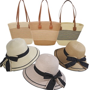 Womens Large Capacity Straw woven Tote with Hat Summer Beach Paper Straw Hat Shoulder Bag for Shopping Camping - Product Image 1