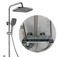 Ensemble de Douche de Salle de Bain Gris Anthracite avec Affichage Numérique LED, Mitigeur de Douche Pluie 4 Fonctions en Aluminium Tendance avec Touches Piano