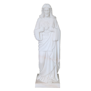 Traditional Handmade American White Marble Jesus Sacred Heart <b>Statue</b> 1 Year Warranty Tall 36" for Church Garden & Cemetery Use - Product Image 2