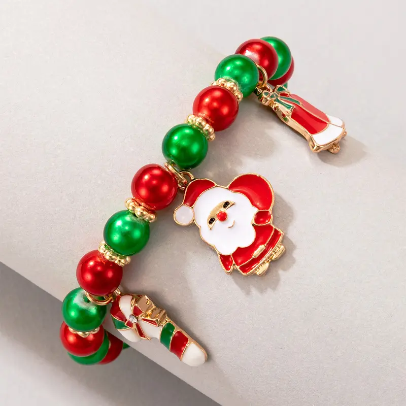 New Christmas Bracelet Santa Claus Cane Bracelet Men's And Women's Fashion Red And Green Christmas Ornaments
