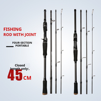 Joran Pancing Spinning/Casting 4-Piece Serat Karbon Tinggi, Medium Power, dengan Keramik Guide, untuk Danau, Laut, dan Ikan Bass, Portabel