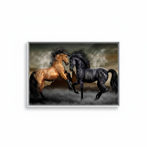 Printed Canvas: Two Horses Glass <b>Wall</b> <b>Art</b> - Loft Decor, Elegant Equine Gift,WHITE <b>FRAMED</b> CANVAS - Product Image 2