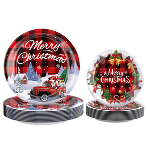 Set Moderno di Piatti e Tovaglioli di <span class=keywords><strong>Carta</strong></span> per Natale, Posate Dorate Usa e Getta con Piatti, Bicchieri, Coltelli e Forchette, Design 'Buon Natale' - Product Image 5