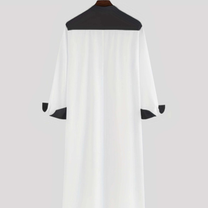 Hombres Thobe Thawb Caftan Cuello redondo Botón hecho a mano Thobe Color sólido Poliéster Algodón Musulmán Hombres Thobe - Product Image 5