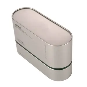 Cor cinza prata forma oval estanho cosmético com espuma para cuidados com a pele alisamento essência soro embalagem