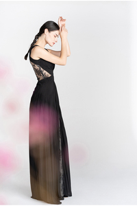 Abito Nero in Cashmere Personalizzabile per Giovani con Design Distintivo a Pieghe, <span class=keywords><strong>Elegante</strong></span> Schiena Scoperta, Scollo a V Profondo, Asciugatura Rapida, Lunghezza a Terra A68 - Product Image 2