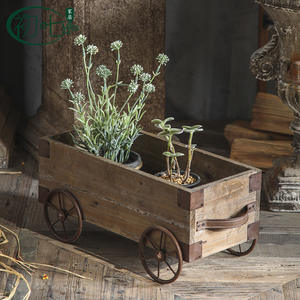 Chloe Chariot en bois massif et fer forgé, pot de fleurs vintage, jardinière d'extérieur, objet décoratif - Product Image 1