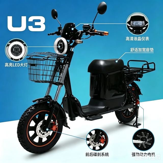 Long-Range Delivery Bike Rear Hub Motor 60V Battery Anti-Slip Tires Suitable for Electric Cargo Bikes