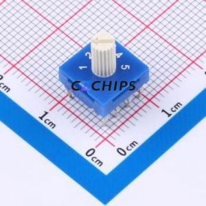 RS8157H Rotary Switch Through hole Component (THT)-8P,9.9x9.9mm Switch 5 Cylindrical (with Slot) 200000 25mA - Product Image 1