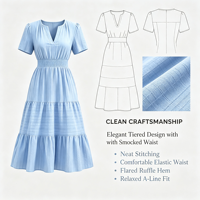 Robe longue décontractée Posimia multi-couches à volants cascade et taille élastique, idéale pour l'été, le printemps et l'automne, couleur unie, ODM/OEM