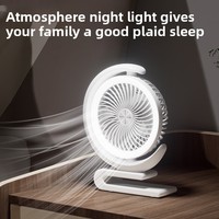 Lampe de Nuit LED avec Ventilateur Portable USB Rechargeable à 3 Vitesses pour Bureau et Maison