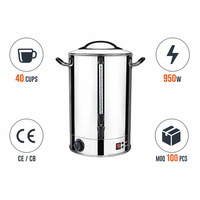 Urne à café électrique en acier inoxydable 304, contrôle mécanique de la température, 30 tasses, argent