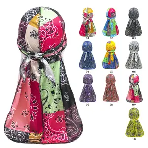 Bandana kupluk Satin untuk pria, aksesori rambut ikat kepala Durag Satin, topi wig Turban sangat panjang, aksesoris rambut untuk pria