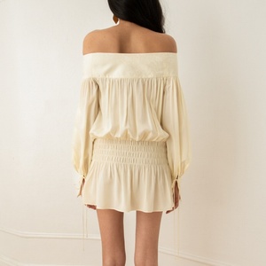 เดรสสั้นแขนยาวสไตล์ฝรั่งเศส ดีไซน์เก๋ไก๋ พร้อมระบายช่วงเอว  แบบเรียบหรู  สำหรับผู้หญิง - Product Image 3