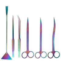 Kit d'outils d'aquascaping écologiques et colorés en acier inoxydable avec ciseaux, pinces et grattoir