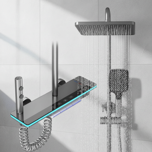 Ensemble <span class=keywords><strong>de</strong></span> douche mural thermostatique en laiton <span class=keywords><strong>de</strong></span> style moderne avec compteur <span class=keywords><strong>d</strong></span>'<span class=keywords><strong>eau</strong></span> numérique, jet pluie, robinets <span class=keywords><strong>de</strong></span> salle <span class=keywords><strong>de</strong></span> bain à génération <span class=keywords><strong>d</strong></span>'énergie 5 - Product Image 4