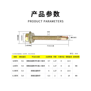 Vis autoperceuses Hongting M5.5mm à tête hexagonale en acier au carbone, clous de toiture colorés - Product Image 2