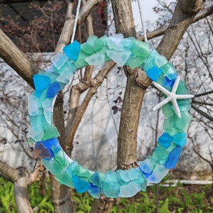 Envío Directo, Corona Decorativa de Vidrio Marino, Hecha a Mano, con Acabado Arenado, Estilo Bohemio Irregular, Moderno y Minimalista, para Colgar en Interiores - Product Image 6