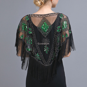 2026 new women's <b>sequined</b> shawl, tassel bead pearl tassel transparent mesh fabric outer breathable <b>top</b> - Product Image 4