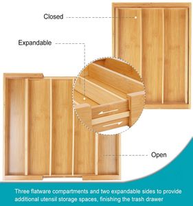 ตัวจัดระเบียบลิ้นชักไม้ไผ่แบบขยายได้ตัวจัดระเบียบลิ้นชักในห้องครัวแบบปรับได้คุณภาพสูง - Product Image 3