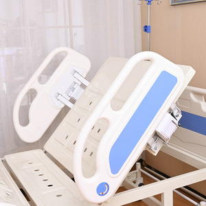 Lit d'hôpital manuel A12, structure en acier, bleu et blanc, lit de soins pour adultes - Product Image 1