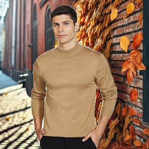 <b>Men's</b> Acrylic Anti-Wrinkle Anti-shrink Autumn Pullover Sweater Zipper Closure Front Logo Embossed Cable Knit <b>Turtle</b> <b>Neck</b> - Product Image 2
