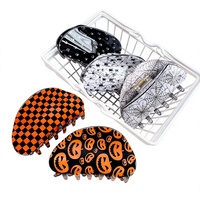 Shily&OS En gros : Pinces à cheveux Halloween motif citrouille, Pinces à chignon demi-rondes aspect PVC Acétate, Pinces à cheveux Crâne Araignée pour femmes