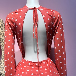 Robe sexy pour femmes, imprimé à pois, col en V profond, froncée, manches longues, robe enveloppante, robe dos nu pour femmes - Product Image 4