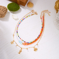 Kalung Liontin Bintang Laut dan Kerang RINHOO untuk Musim Panas, Kalung Choker Ikan Mutiara Manik-Manik Warna-Warni Gaya Boho untuk Wanita, Perhiasan Pesta Liburan