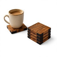 Sous-verres carrés modernes en imitation bois écologiques avec cadre métallique pour table à café, thé, usage domestique