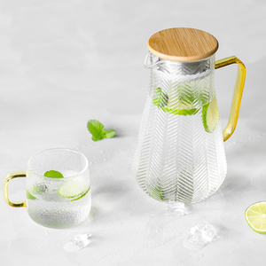 Pichet à eau en verre avec couvercle et bec en bambou, bouilloire, Carafe à eau chaude et froide, pour café et citron, vente en gros, grande capacité, 250 ml - Product Image 1