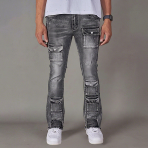 <b>Men's</b> Custom Stonewashed <b>Denim</b> <b>Jogger</b> Pants Mid Waist Button Fly Multiple Pockets Casual Streetwear Breathable Straight Fit - Product Image 1