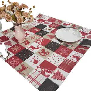 Square Christmas Print Table Cloth with 85 x 85 cm with All Kinds of New Year Ornaments