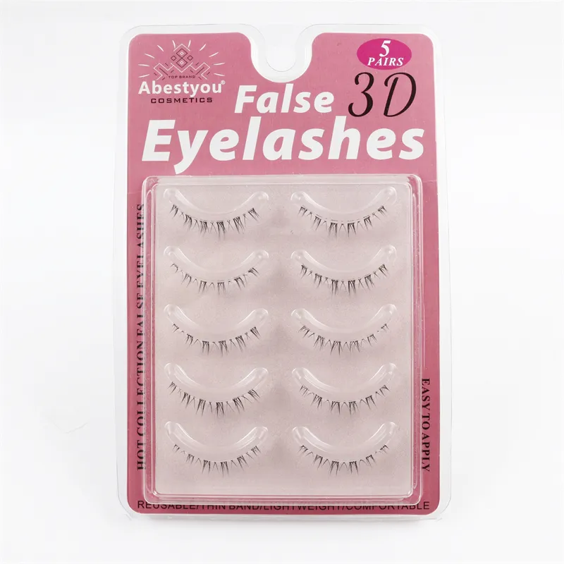 Abestyou 5pairs 5mm shoter under lashes soft lower eyelashes 100% handmade clear band bottom eye lashes extension