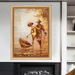 Peinture sur <span class=keywords><strong>toile</strong></span> de portrait doré, <span class=keywords><strong>couple</strong></span> marchant sous la pluie, art abstrait moderne, affiche, image <span class=keywords><strong>personnalisée</strong></span> - Product Image 5