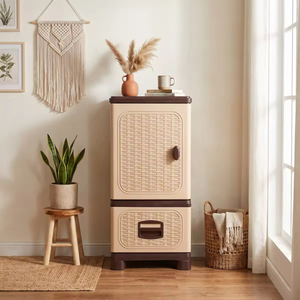 Versatile Foldable Plastic <b>Storage</b> Container Stackable with Rattan Pattern Drawer and Hanging <b>Clothes</b> Pole for Home Use - Product Image 6