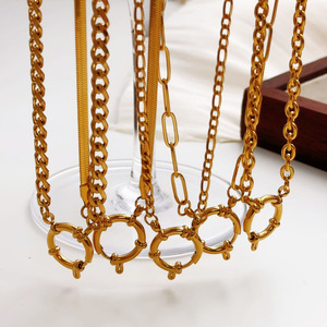 Colliers à chaînes fines en acier inoxydable plaqué or 18 carats PVD, étanches, avec fermoir <span class=keywords><strong>marin</strong></span> à ressort, chaîne trombone pour breloques DIY - Product Image 5