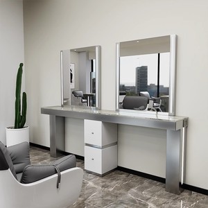 Mesa de peluquería de acero inoxidable para salones, muebles de salón de mármol, mesa de espejo, muebles de barbería - Product Image 4