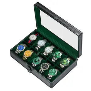 Luxury 10 Slots Black Watch Packaging Box Aluminum Alloy Wrist Watch Box Watch Display Case Organizer