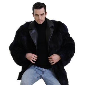 Haute qualité qualité <span class=keywords><strong>aigle</strong></span> Long Style noir réel manteau de fourrure de renard hiver charmant personnalisé réel fourrure de renard <span class=keywords><strong>veste</strong></span> manteau pour hommes - Product Image 1