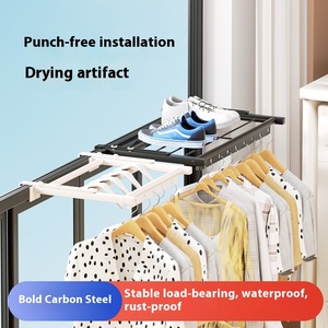 Séchoir à linge mural en métal - Installation <span class=keywords><strong>sans</strong></span> perçage, utilisation intérieure/extérieure, balcon et salle de bain, durable, gain de place - Product Image 5