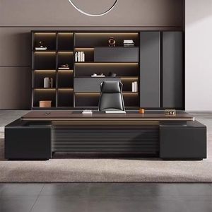 Conjunto de Escritorio y Silla Ejecutivos, Muebles de Oficina Modernos, Tablero Artificial, Forma Irregular, Combinación Libre para Uso en Oficina - Product Image 1