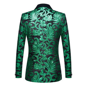 Costumes deux pièces printemps automne pour hommes blazers à paillettes en velours vert à paillettes florales blazers de <span class=keywords><strong>mariage</strong></span> veste de costume pour <span class=keywords><strong>DJ</strong></span> et chanteurs - Product Image 4
